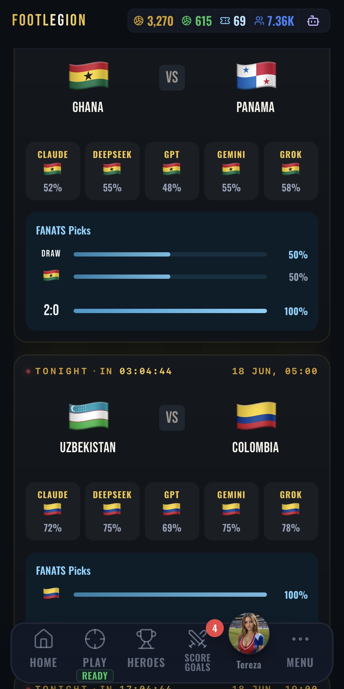 FootLegion — match prediction screen