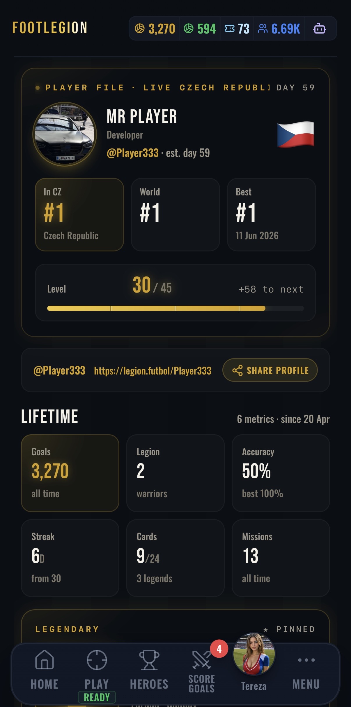 FootLegion — fan card screen